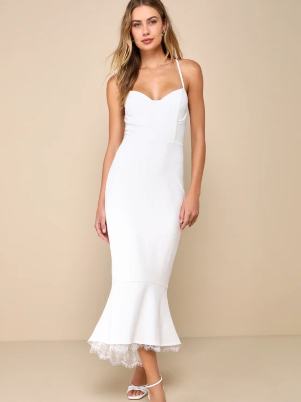 Lulu's White Spaghetti-Strap Mermaid Maxi Dress